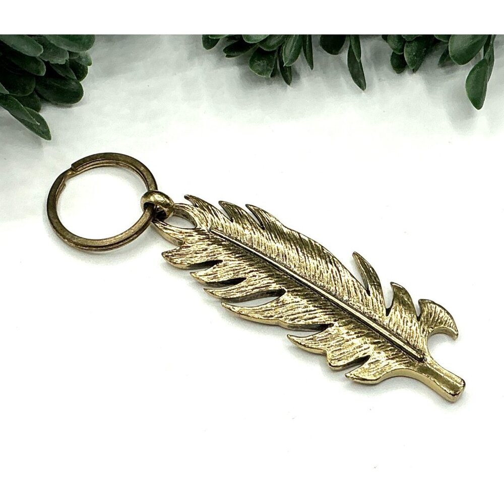 Brushed Gold Feather Keychain Accessory